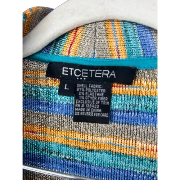 Etcetera Sleeveless Top Striped Knit Zip Up Collared Shirt Blue Orange L - Picture 2 of 7